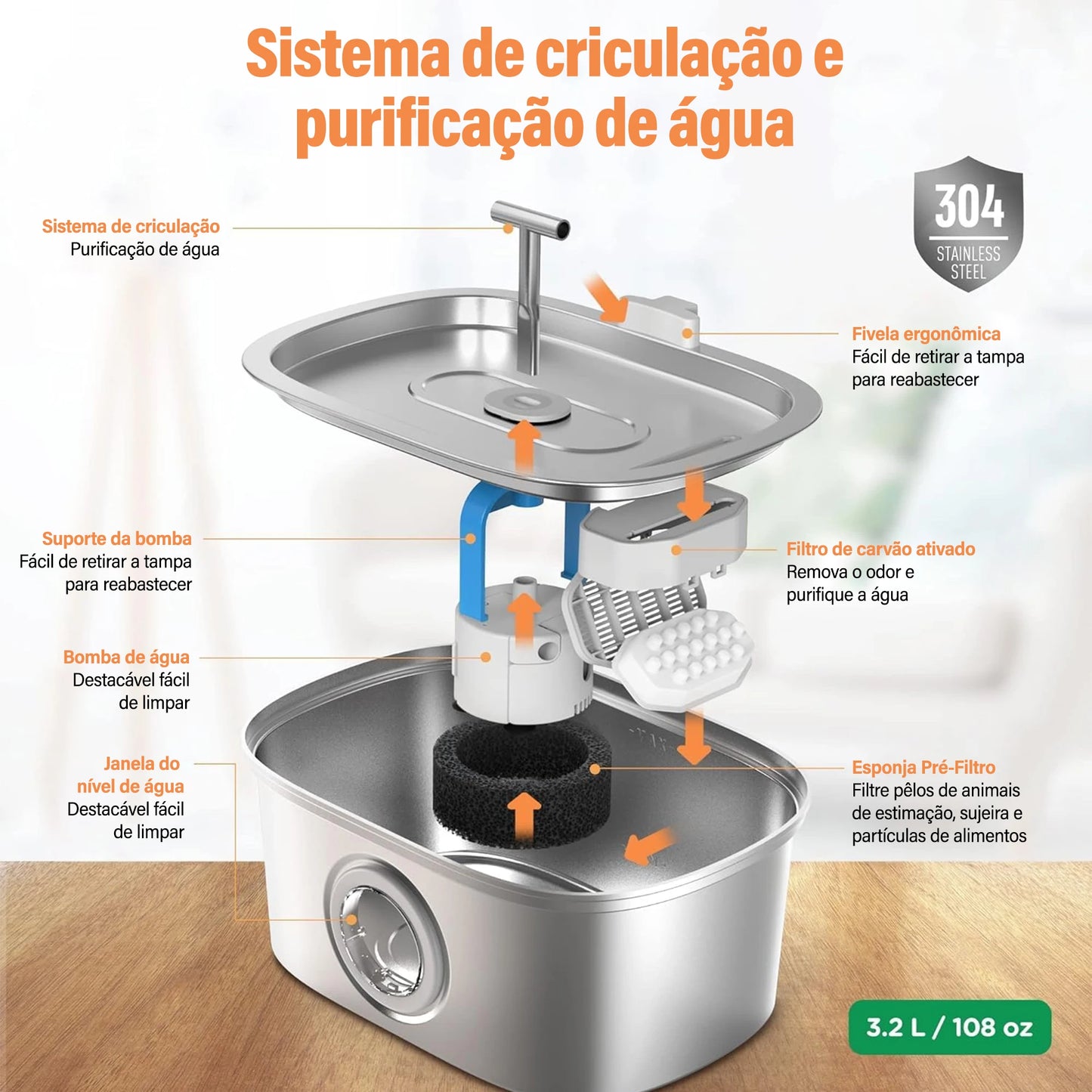 3.2L Cat Drinking Fountain Automatic Stainless Steel Pet Dogs Water Dispenser Ultra-quiet Pump Water Foutain For Multiple Pets